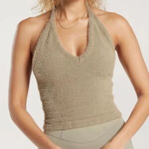 Gymshark Whitney Simmons Fuzzy Halter Crop Top Beige Size Medium